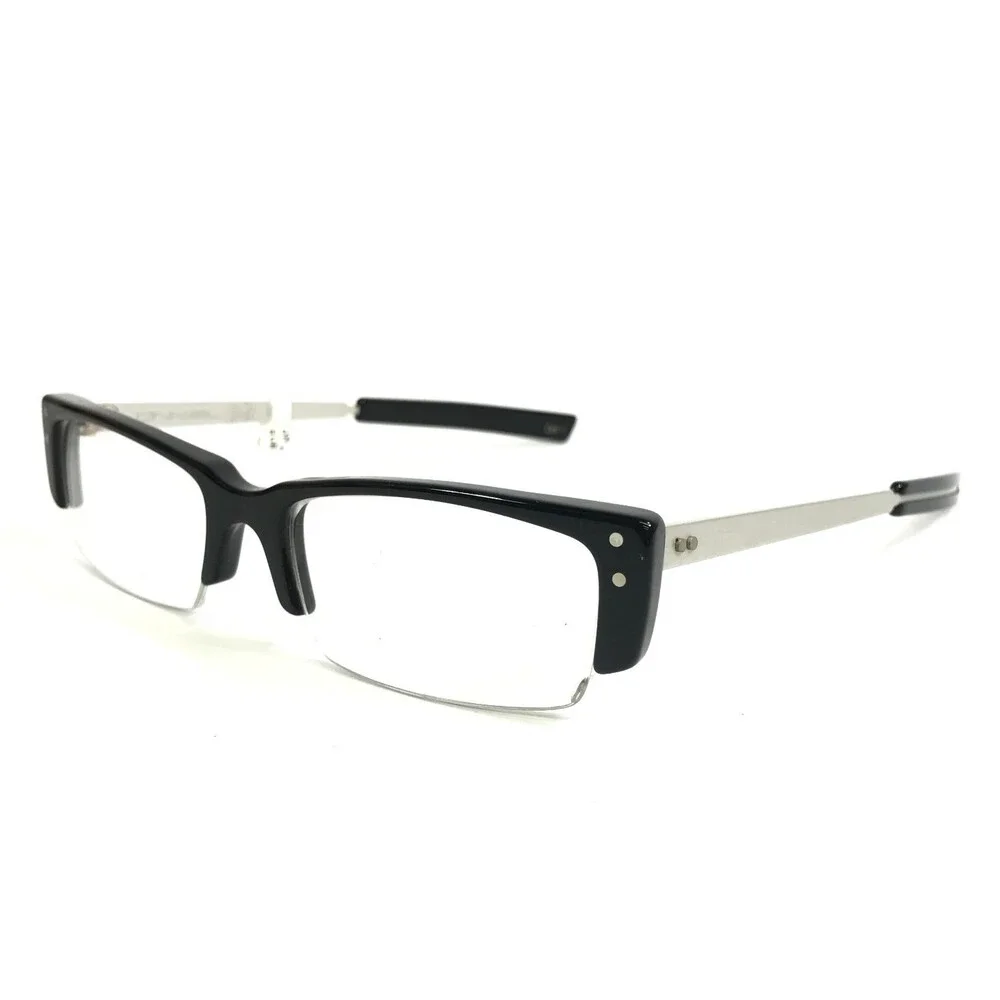 Onkel Eyeglasses Frames Zonk Col 1 Shiny Black Matte Silver Half Rim 50-18-138